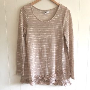 Cotton blend lace beige slub-knit